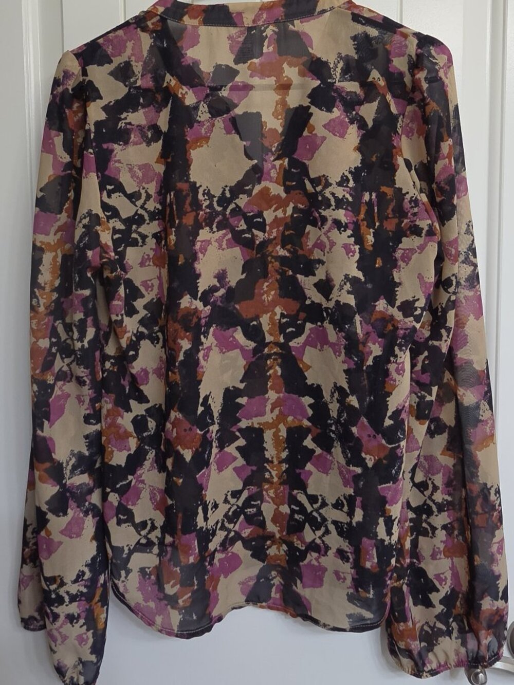 Lily White Camo Print Button-Down Blouse | Boho Chic Size L - Picture 5 of 8